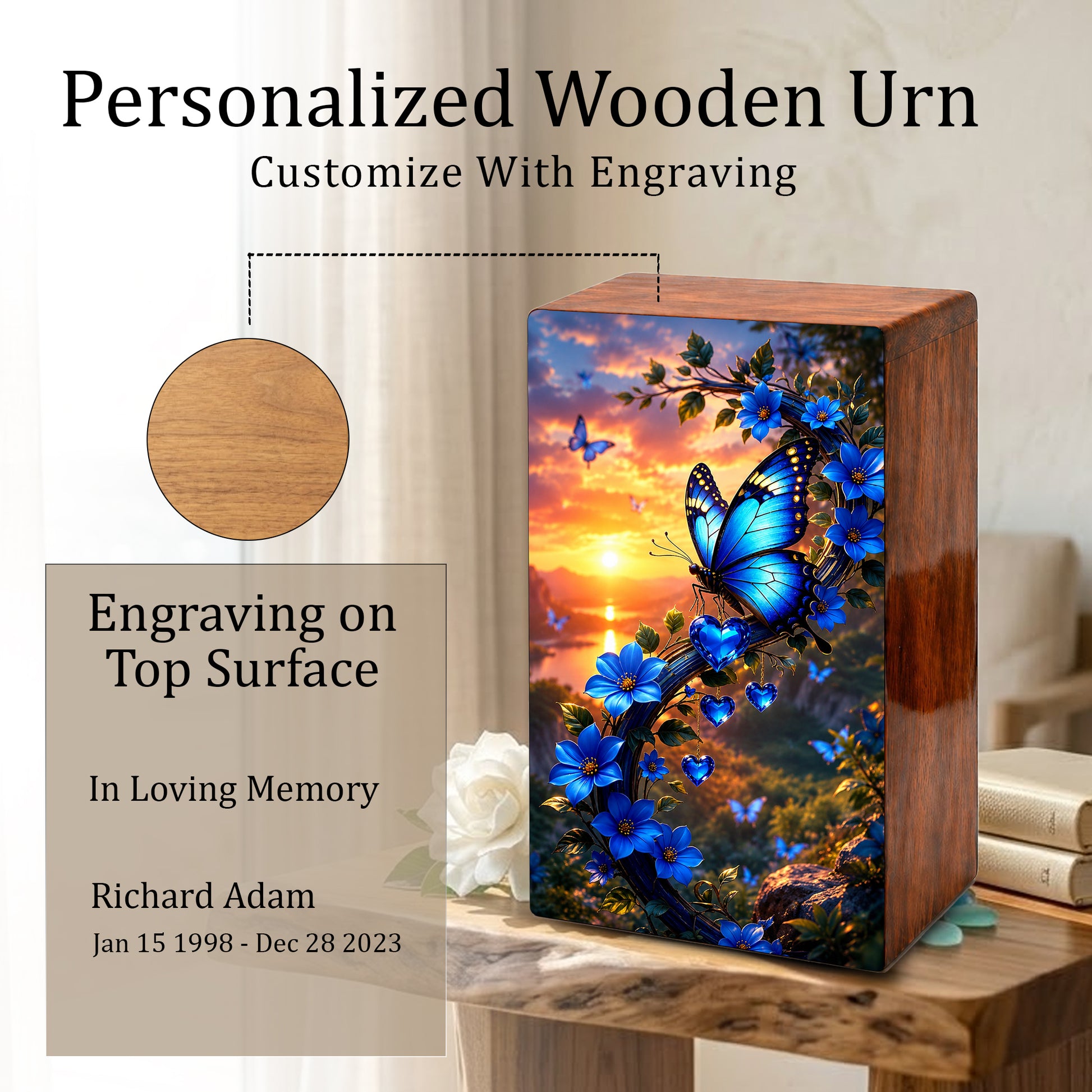 Blue Butterfly Urn For Human Ashes - Butterflies Memorial Urns For Male and Female