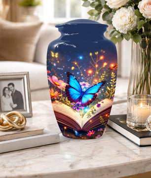 Personalized Blue Butterfly Urn for Mom – Custom Butterfly Cremation Urns for Ashes