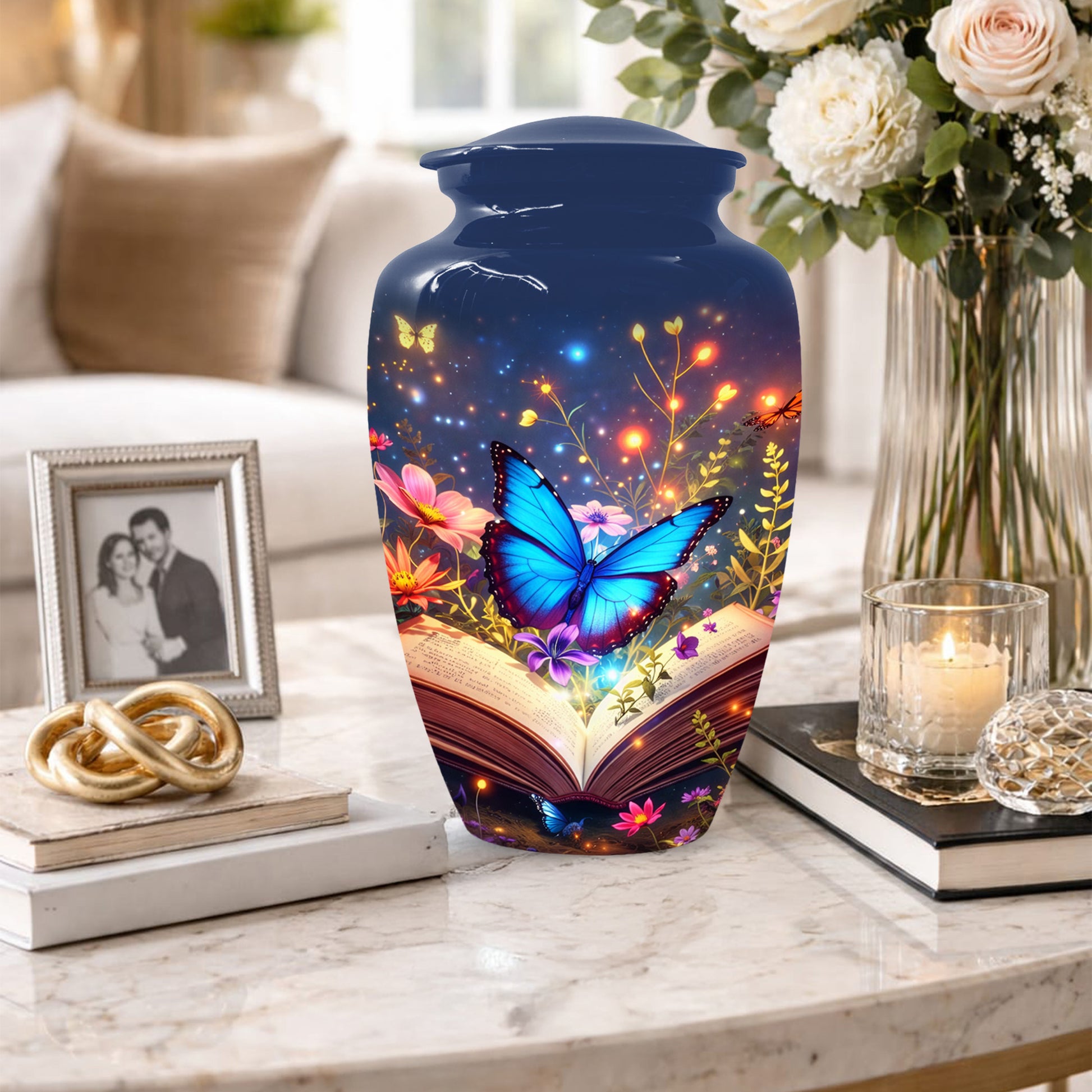 Personalized Blue Butterfly Urn for Mom – Custom Butterfly Cremation Urns for Ashes