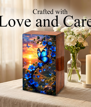 Blue Butterfly Urn For Human Ashes - Butterflies Memorial Urns For Male and Female
