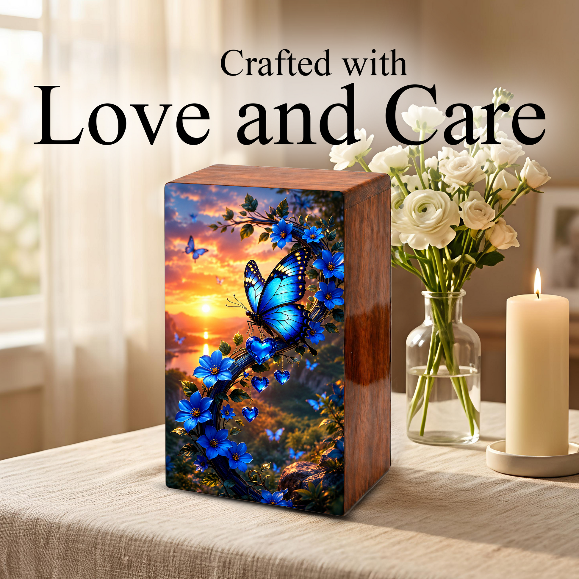Blue Butterfly Urn For Human Ashes - Butterflies Memorial Urns For Male and Female