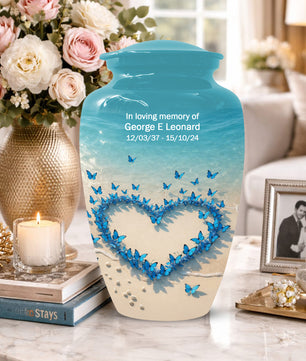 Beach Butterfly Urn for Ashes - Blue Butterfly Memorial Urns for Mom & Women