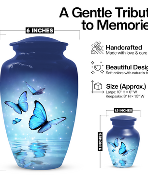 Blue Butterfly Urn for Ashes, Custom Butterfly Cremation Urn, Memorial Urn for Mom