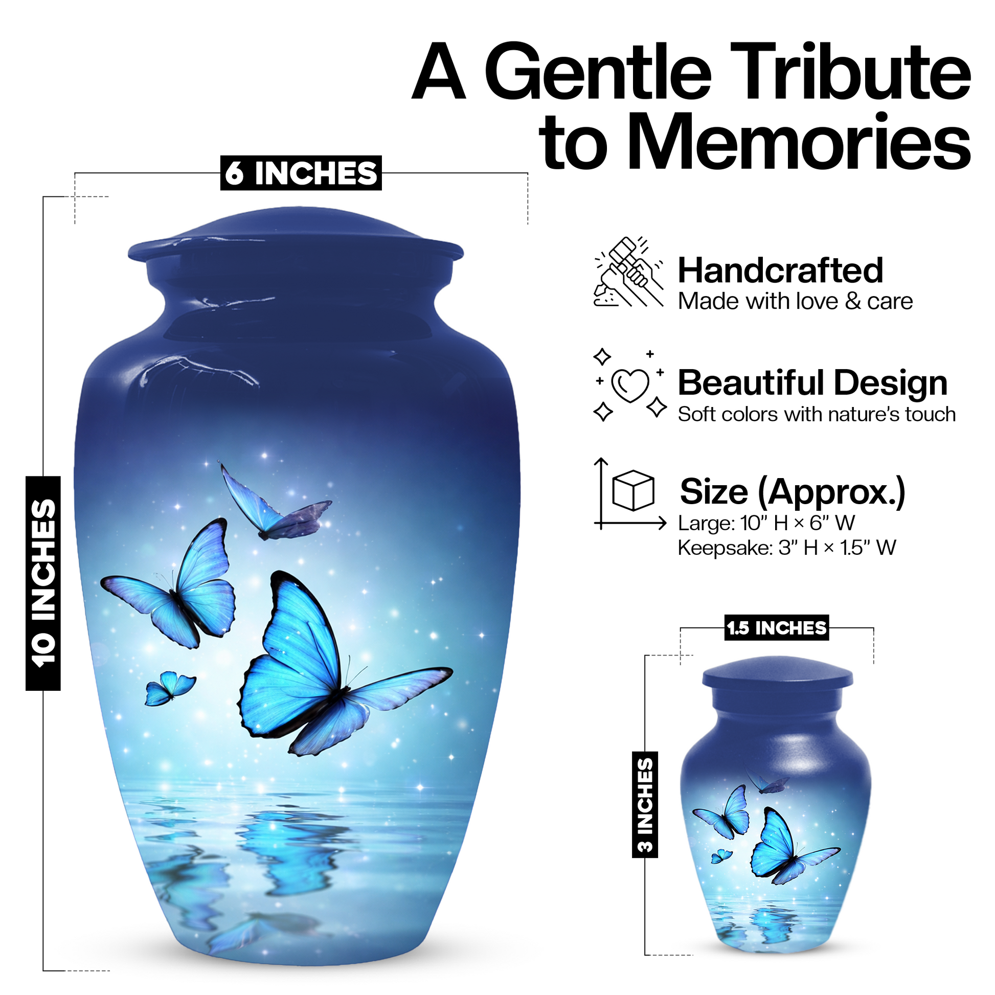 Blue Butterfly Urn for Ashes, Custom Butterfly Cremation Urn, Memorial Urn for Mom