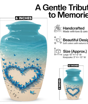 Beach Butterfly Urn for Ashes - Blue Butterfly Memorial Urns for Mom & Women