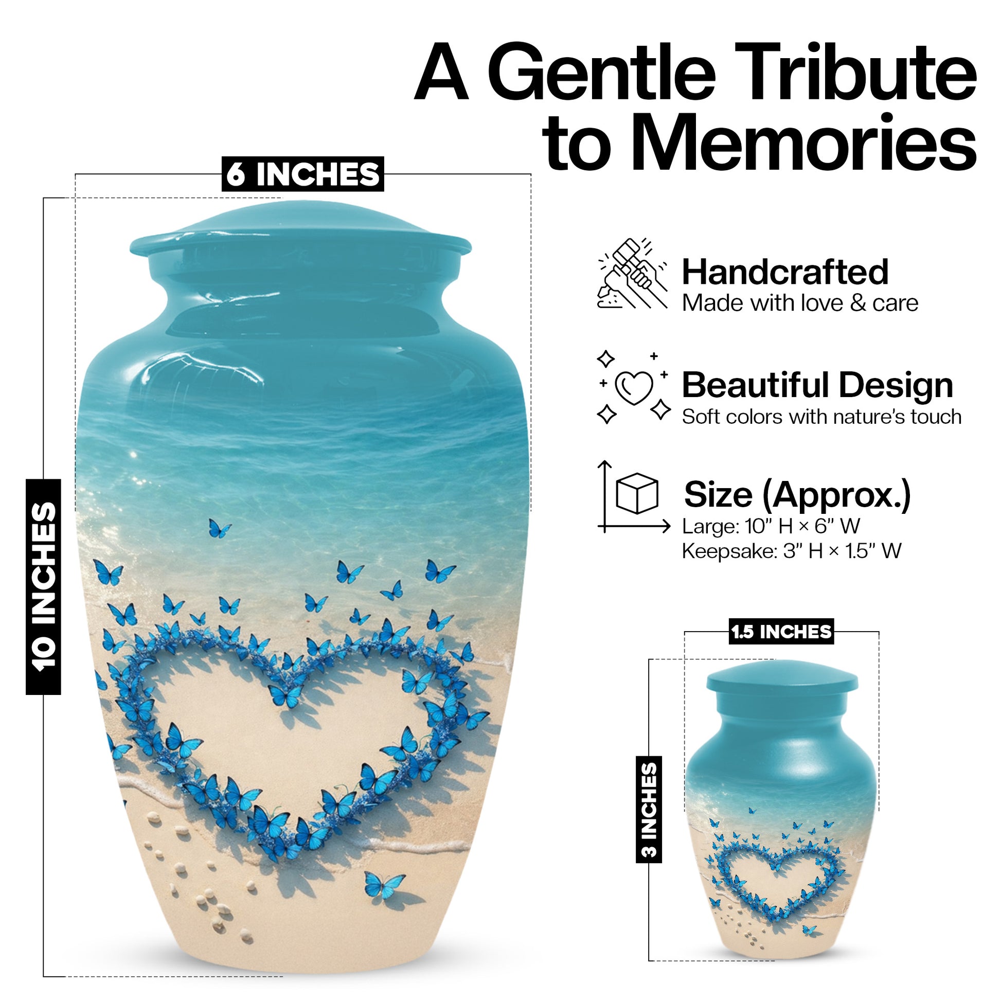 Beach Butterfly Urn for Ashes - Blue Butterfly Memorial Urns for Mom & Women