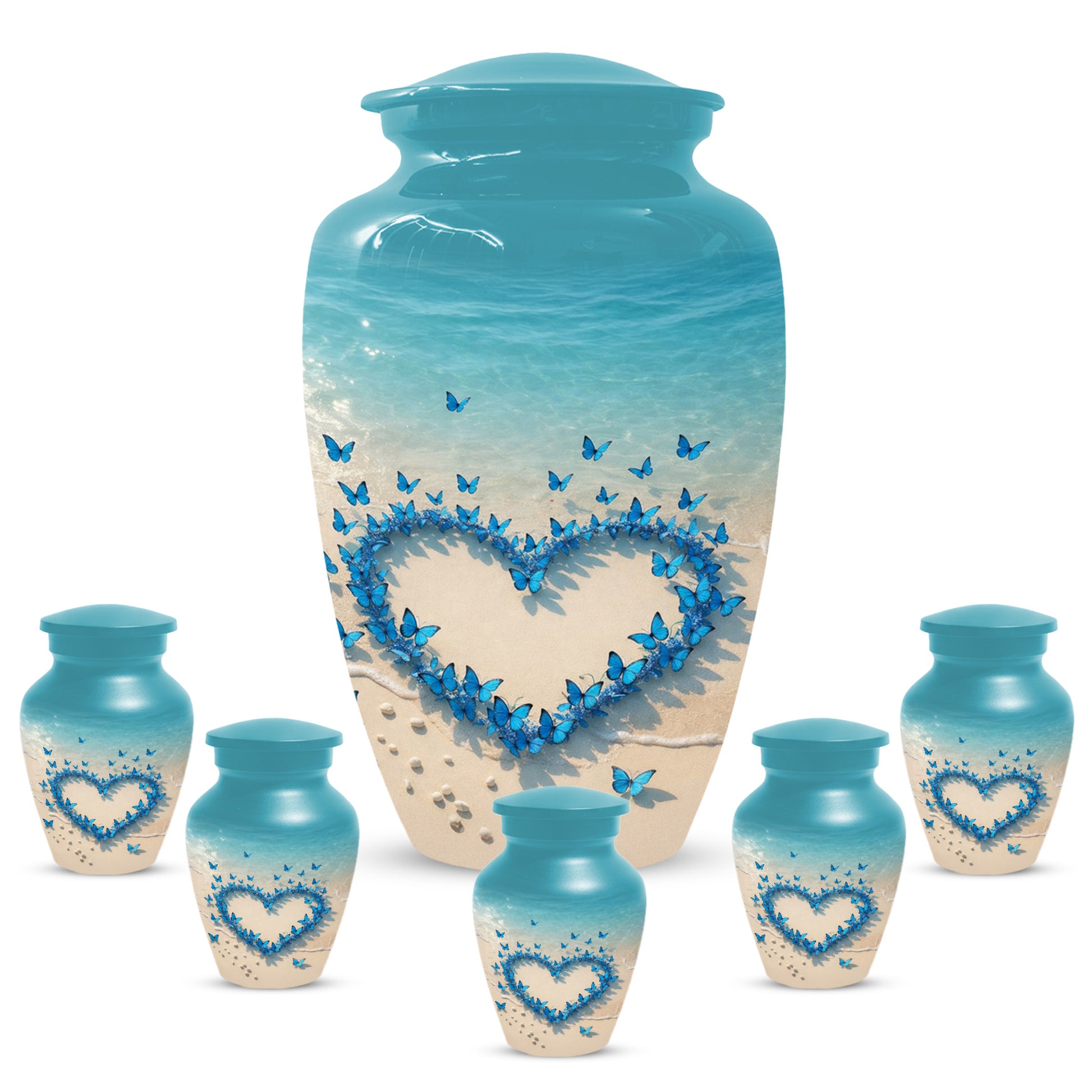 Beach Butterfly Urn for Ashes - Blue Butterfly Memorial Urns for Mom & Women