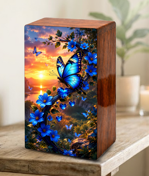 Blue Butterfly Urn For Human Ashes - Butterflies Memorial Urns For Male and Female
