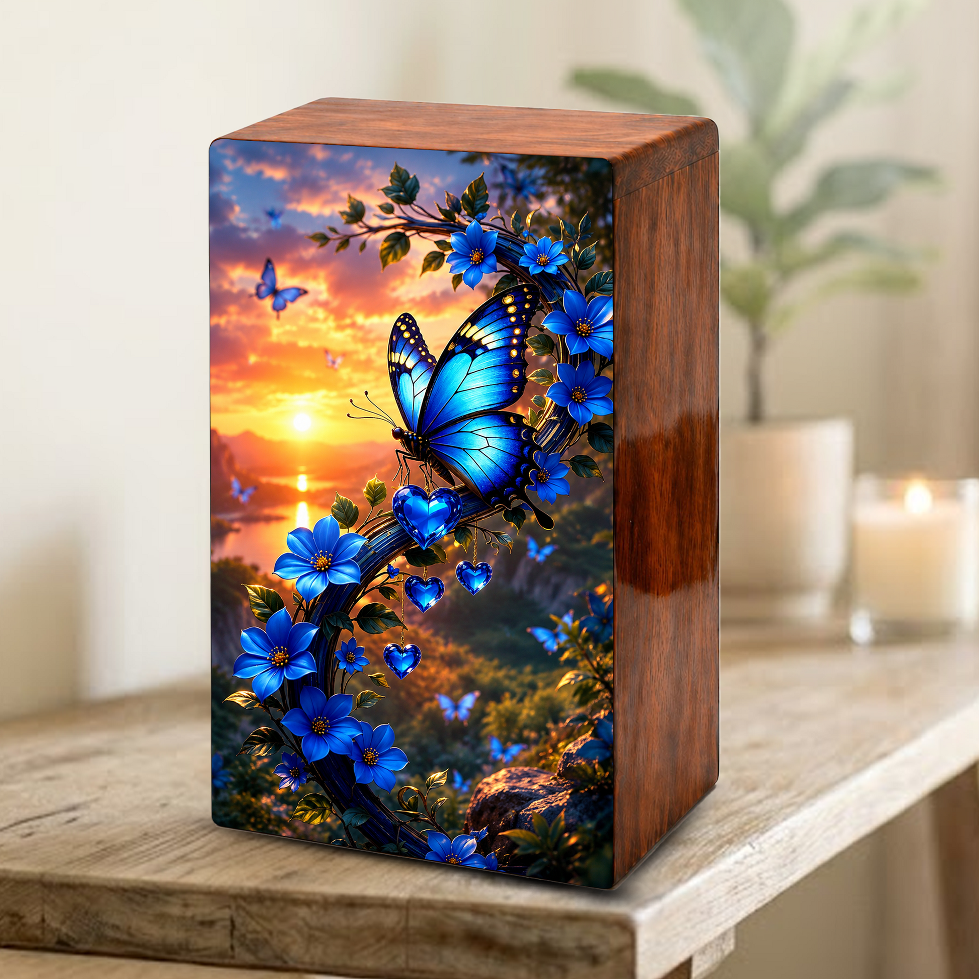Blue Butterfly Urn For Human Ashes - Butterflies Memorial Urns For Male and Female