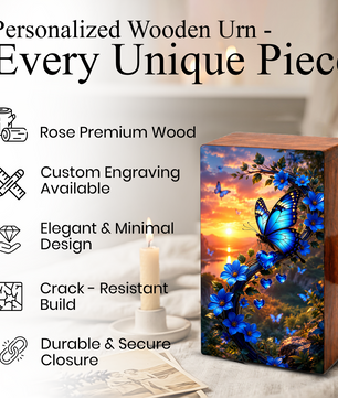 Blue Butterfly Urn For Human Ashes - Butterflies Memorial Urns For Male and Female