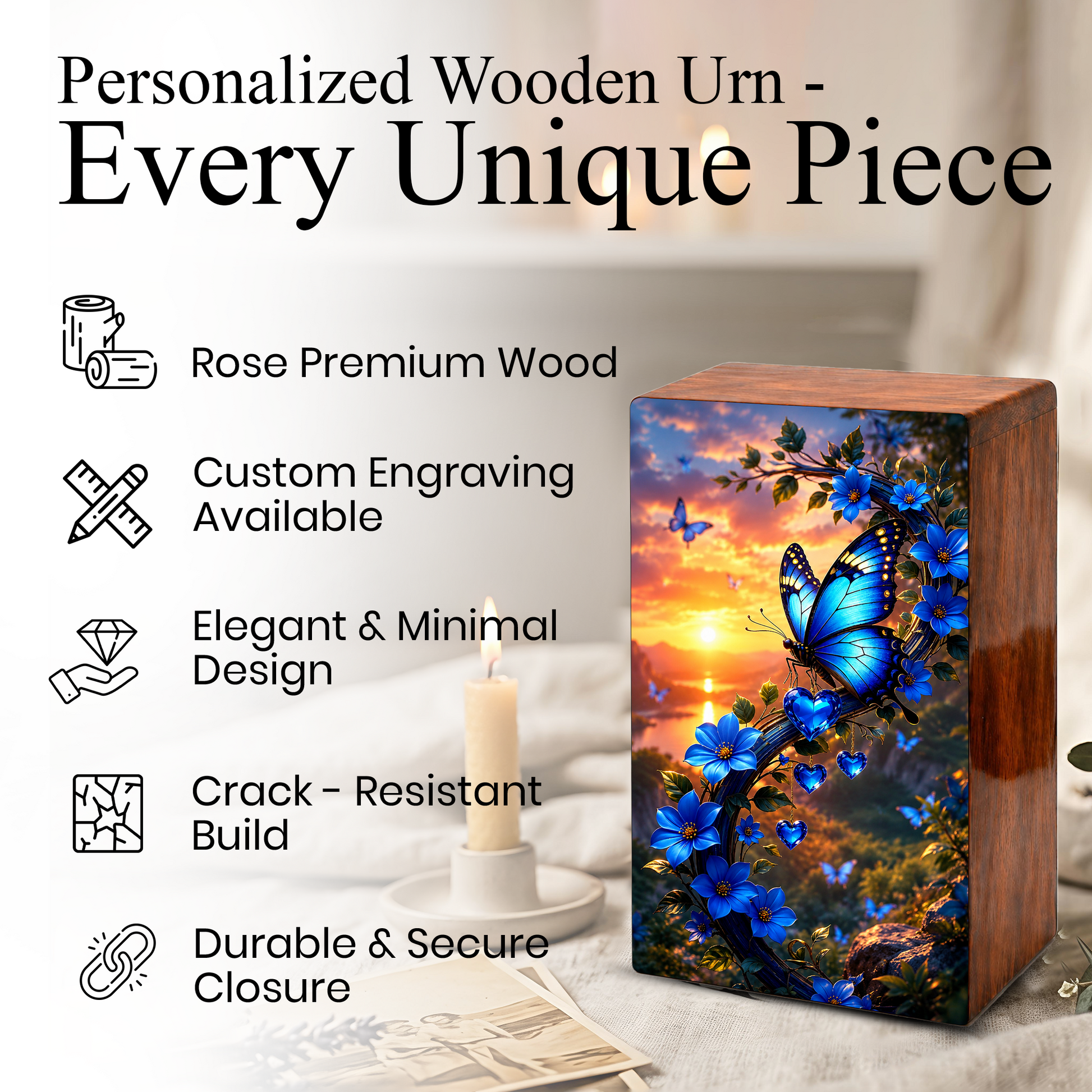 Blue Butterfly Urn For Human Ashes - Butterflies Memorial Urns For Male and Female