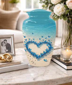 Beach Butterfly Urn for Ashes - Blue Butterfly Memorial Urns for Mom & Women