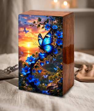 Blue Butterfly Urn For Human Ashes - Butterflies Memorial Urns For Male and Female