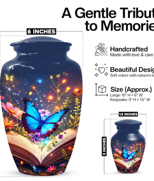 Personalized Blue Butterfly Urn for Mom – Custom Butterfly Cremation Urns for Ashes