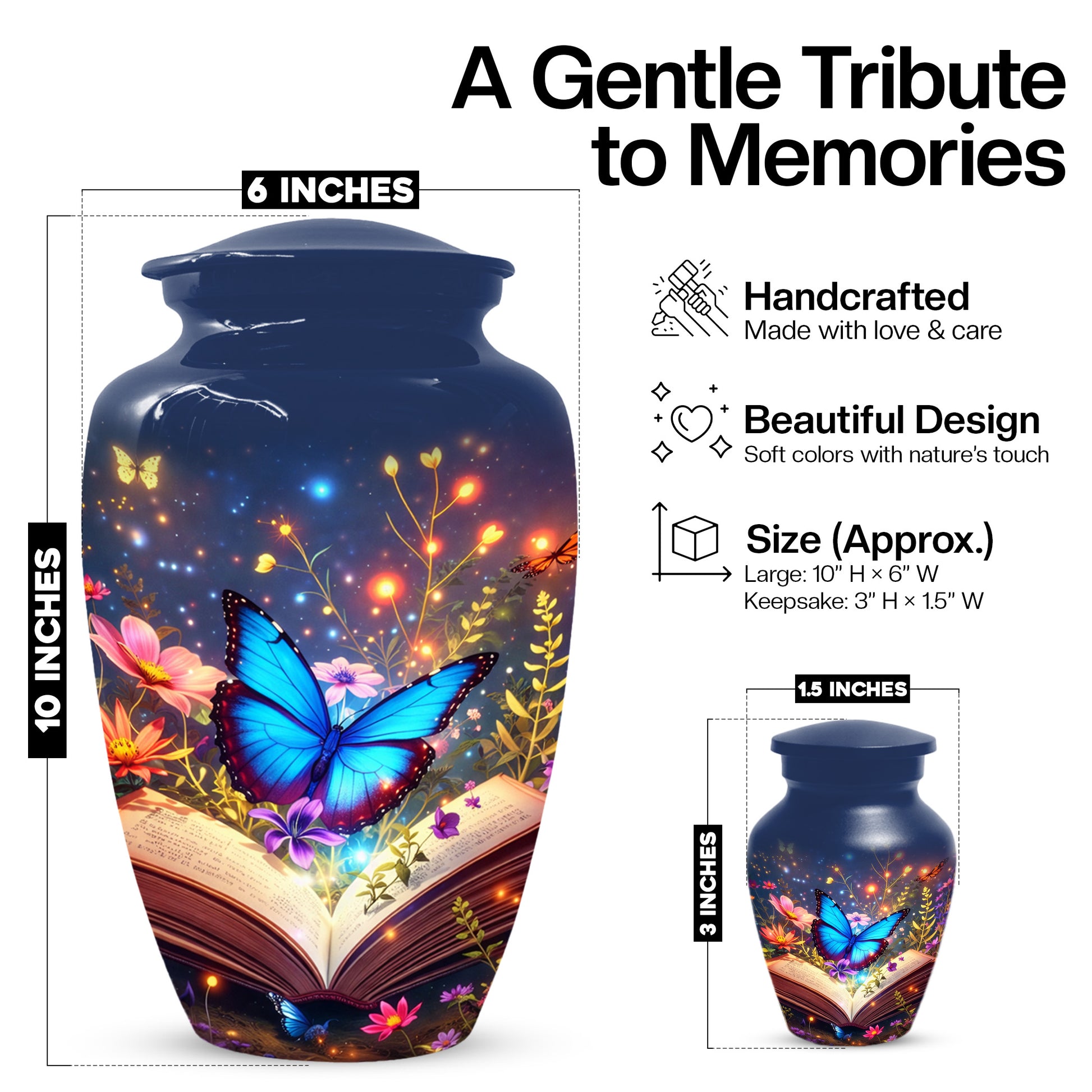 Personalized Blue Butterfly Urn for Mom – Custom Butterfly Cremation Urns for Ashes