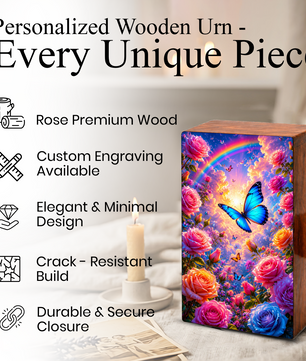 Blue Butterfly Urn For Ashes Women - Wooden Flower Mini Cremation Urn with Butterflies