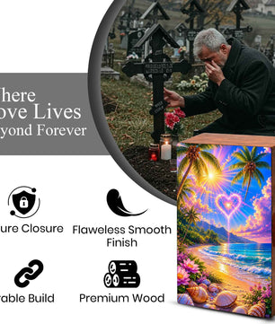 Beach Scene Cremation Urn – Tropical Ocean Large Urn Box for Mom and Dad