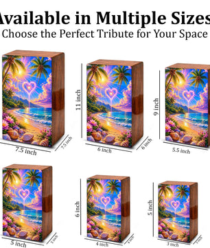 Beach Scene Cremation Urn – Tropical Ocean Large Urn Box for Mom and Dad