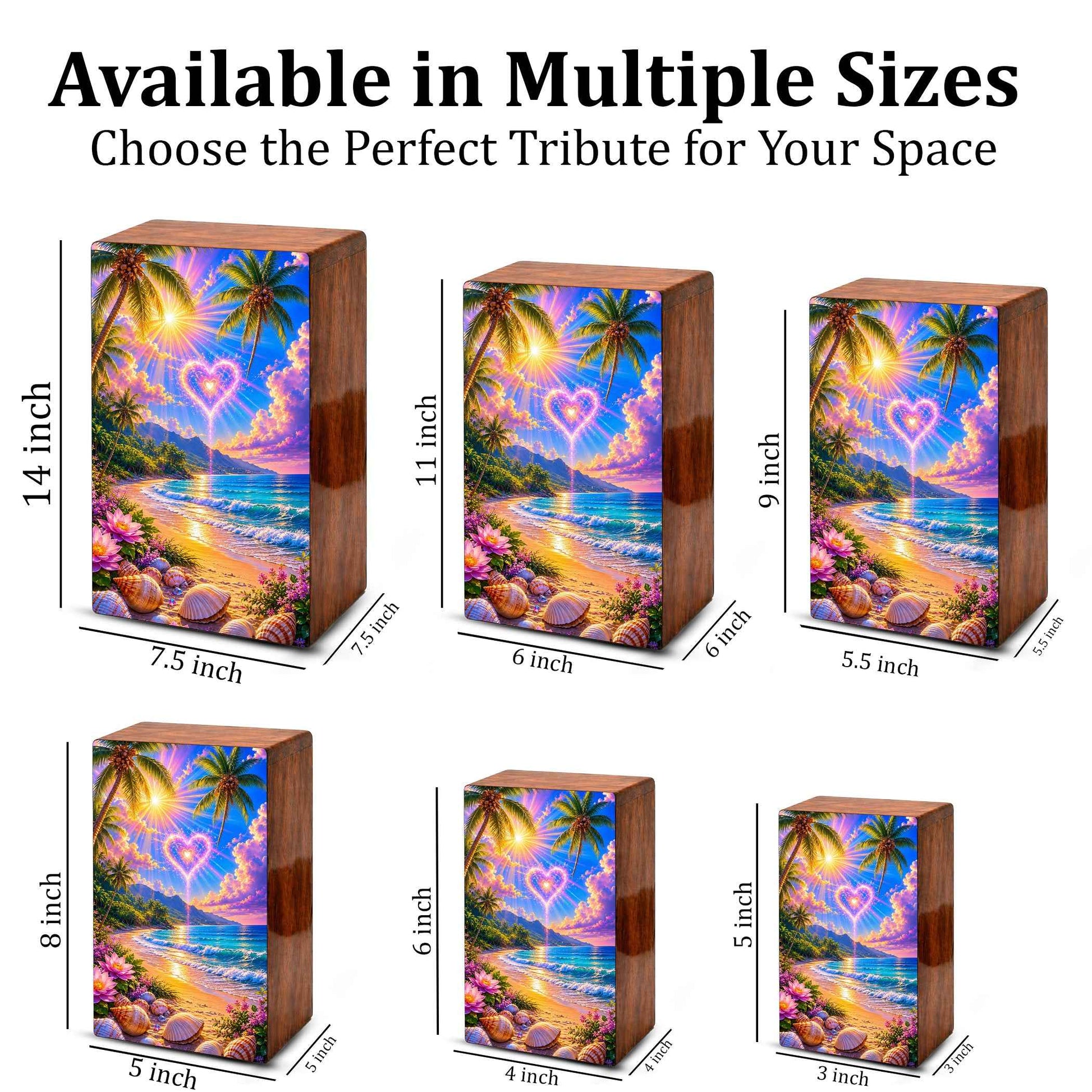 Beach Scene Cremation Urn – Tropical Ocean Large Urn Box for Mom and Dad