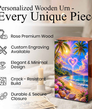 Beach Scene Cremation Urn – Tropical Ocean Large Urn Box for Mom and Dad