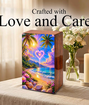 Beach Scene Cremation Urn – Tropical Ocean Large Urn Box for Mom and Dad