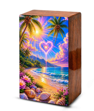Beach Scene Cremation Urn – Tropical Ocean Large Urn Box for Mom and Dad