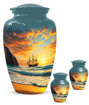 Beach Urn for Mom – Custom Ocean Sunset Cremation Urns for Ashes | Coastal Memorial Keepsake for Female
