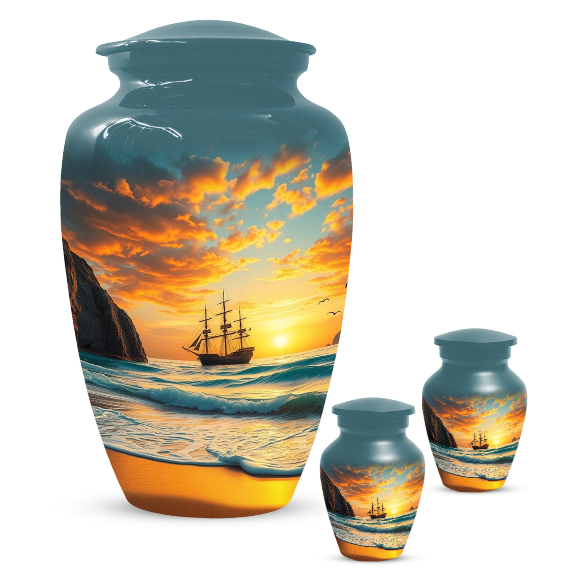 Beach Urn for Mom – Custom Ocean Sunset Cremation Urns for Ashes | Coastal Memorial Keepsake for Female