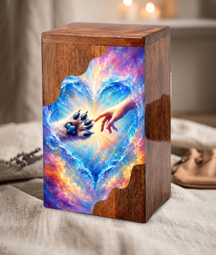 Rainbow Bridge Paw Wooden Cremation Urn – Personalized Pet Memorial Urn | Wooden Dog Urn for Ashes