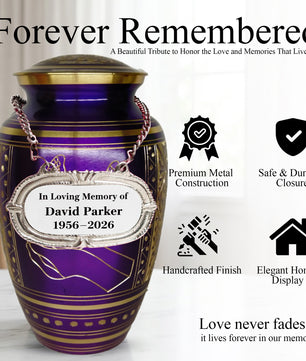 Purple Butterfly Engraved Urn For Ashes - Commemorative Brass Burial Urns (10", 200CU)