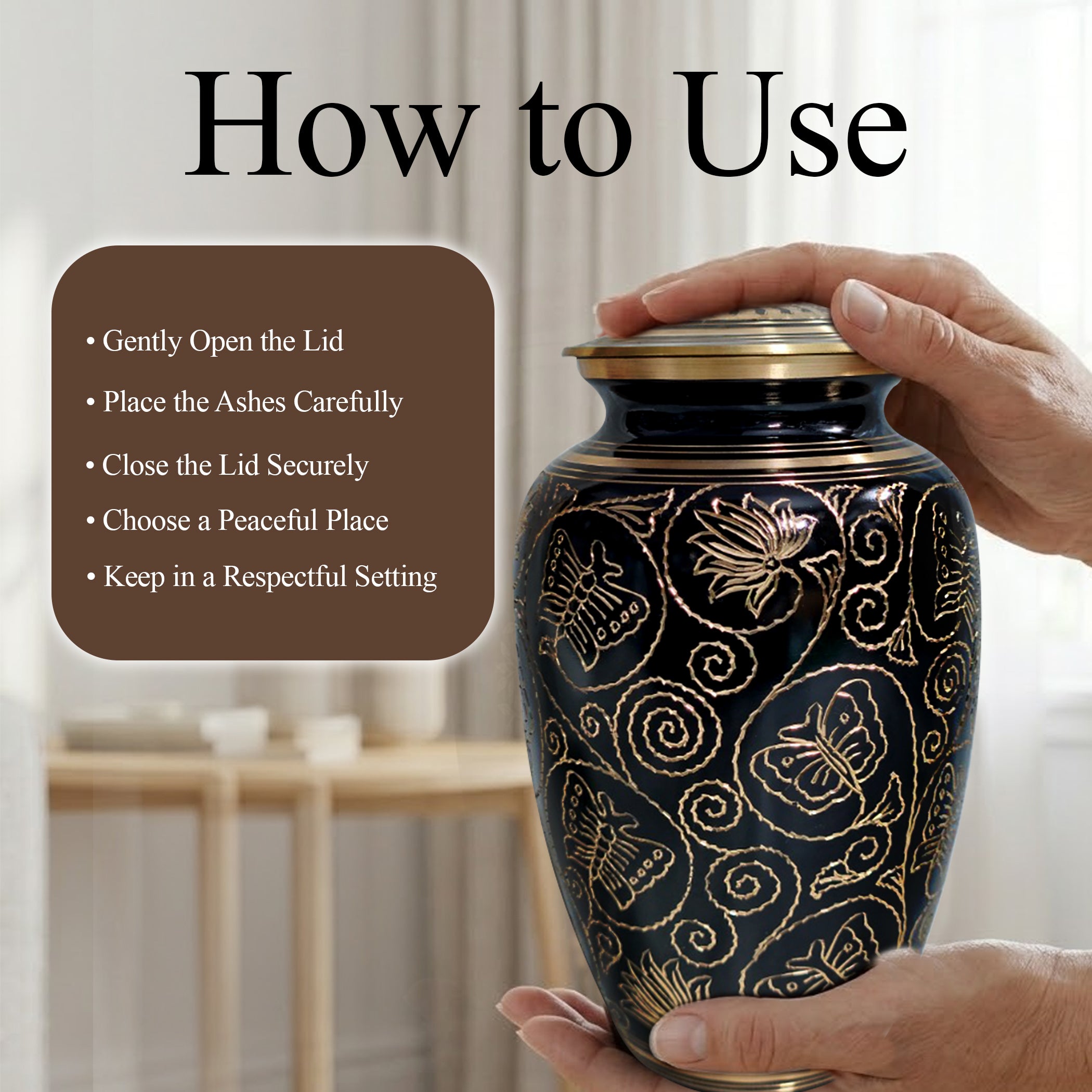 Butterfly Brass Urn for Adults – Flower Engraved Burial Urns For Human Ashes