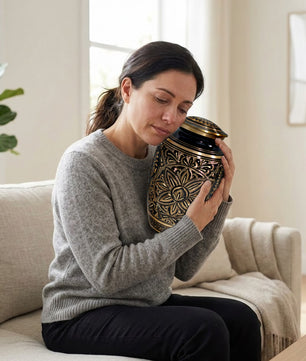Flower Ground Burial Urns For Ashes - Hand Engraved Floral Brass Urn For Cremation
