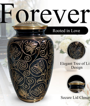 Butterfly Brass Urn for Adults – Flower Engraved Burial Urns For Human Ashes
