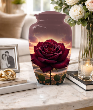 Red Rose Cremation Urn for Ashes - Personalized Floral Memorial for Mom