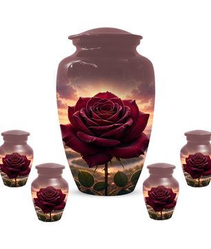 Red Rose Cremation Urn for Ashes - Personalized Floral Memorial for Mom
