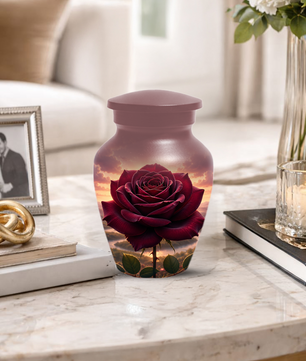 Red Rose Cremation Urn for Ashes - Personalized Floral Memorial for Mom