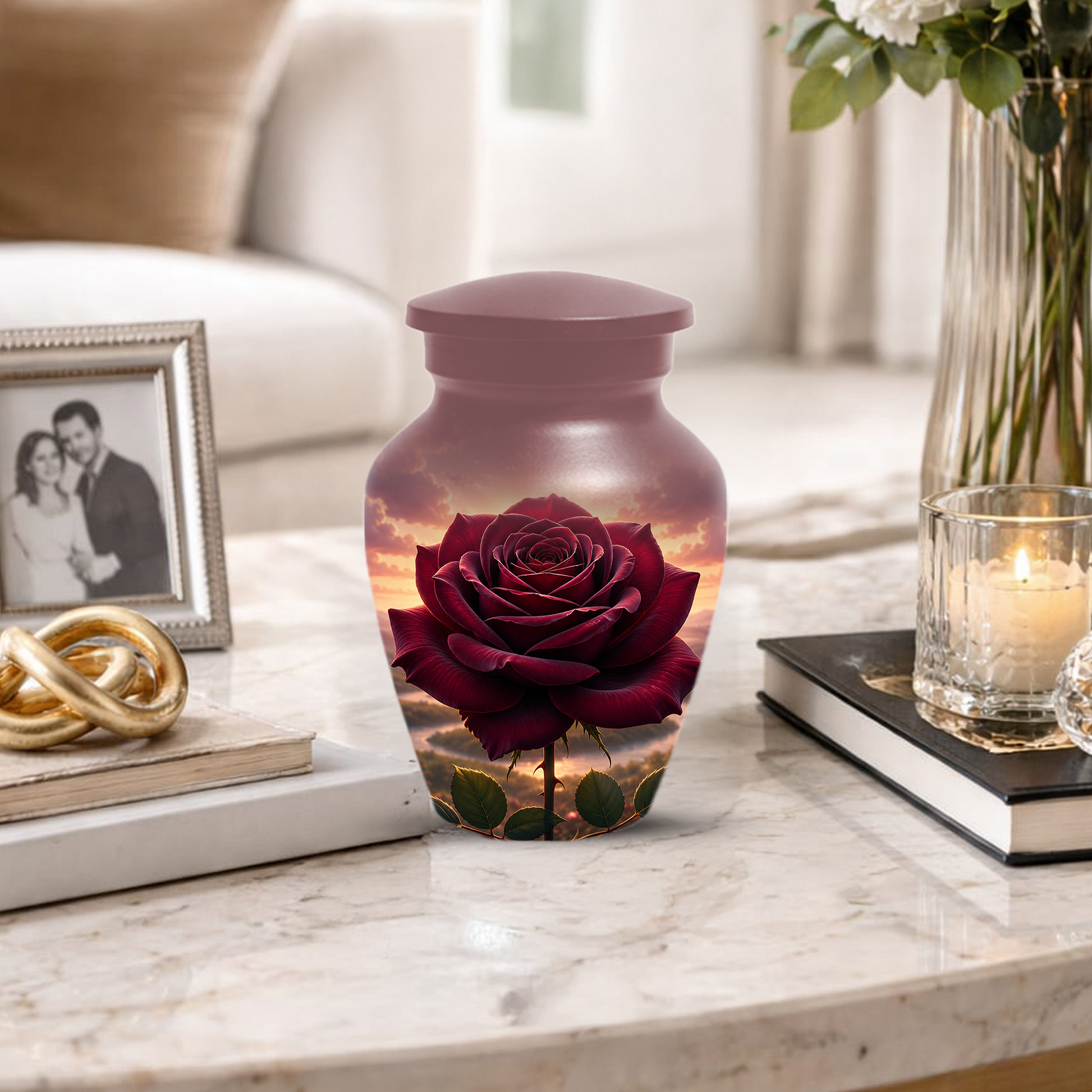 Red Rose Cremation Urn for Ashes - Personalized Floral Memorial for Mom