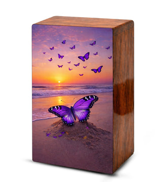 Purple Butterfly Urn For Ashes - Ocean Sunset Beach Keepsake Urns with Butterflies