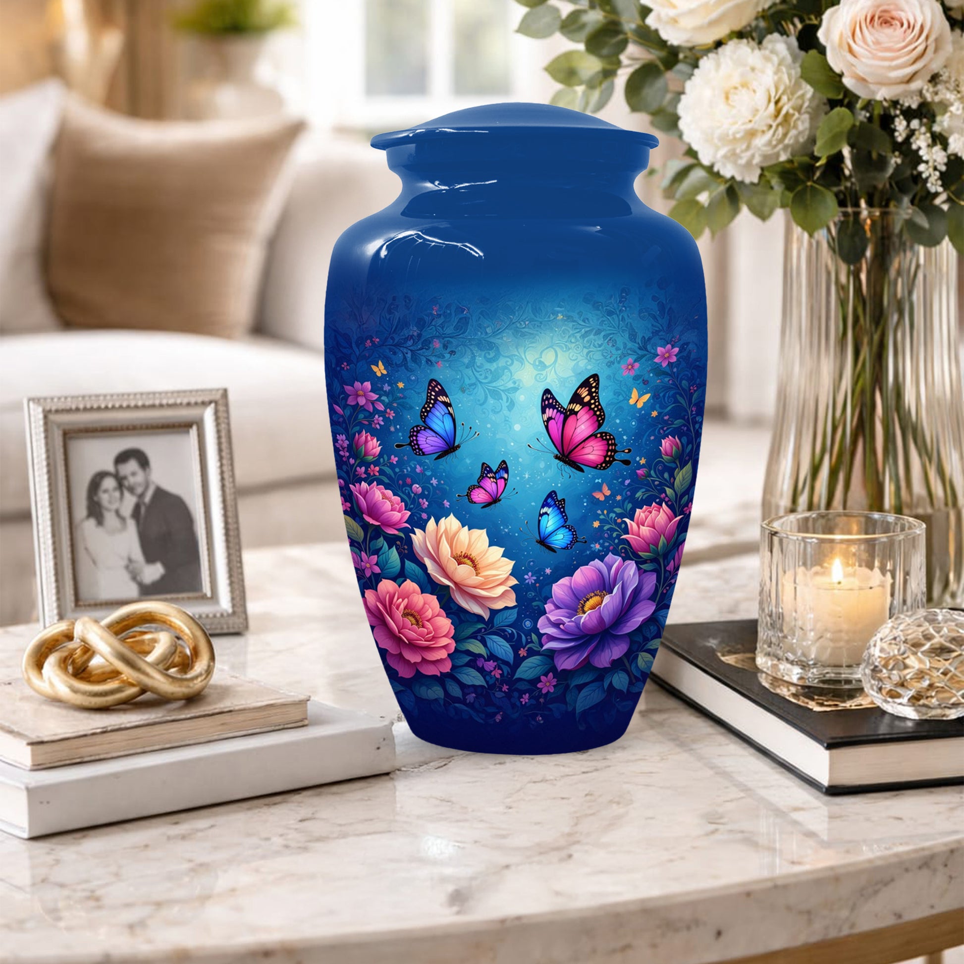 Butterfly Memorial Urn for Woman Ashes - Floral Cremation Urns for Mom