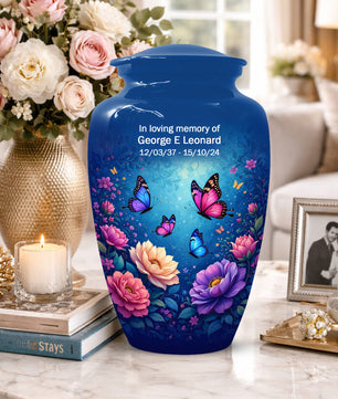 Butterfly Memorial Urn for Woman Ashes - Floral Cremation Urns for Mom
