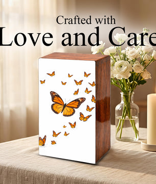 Monarch Butterfly Urn For Human Ashes - Personalized Wooden Keepsake with Butterflies