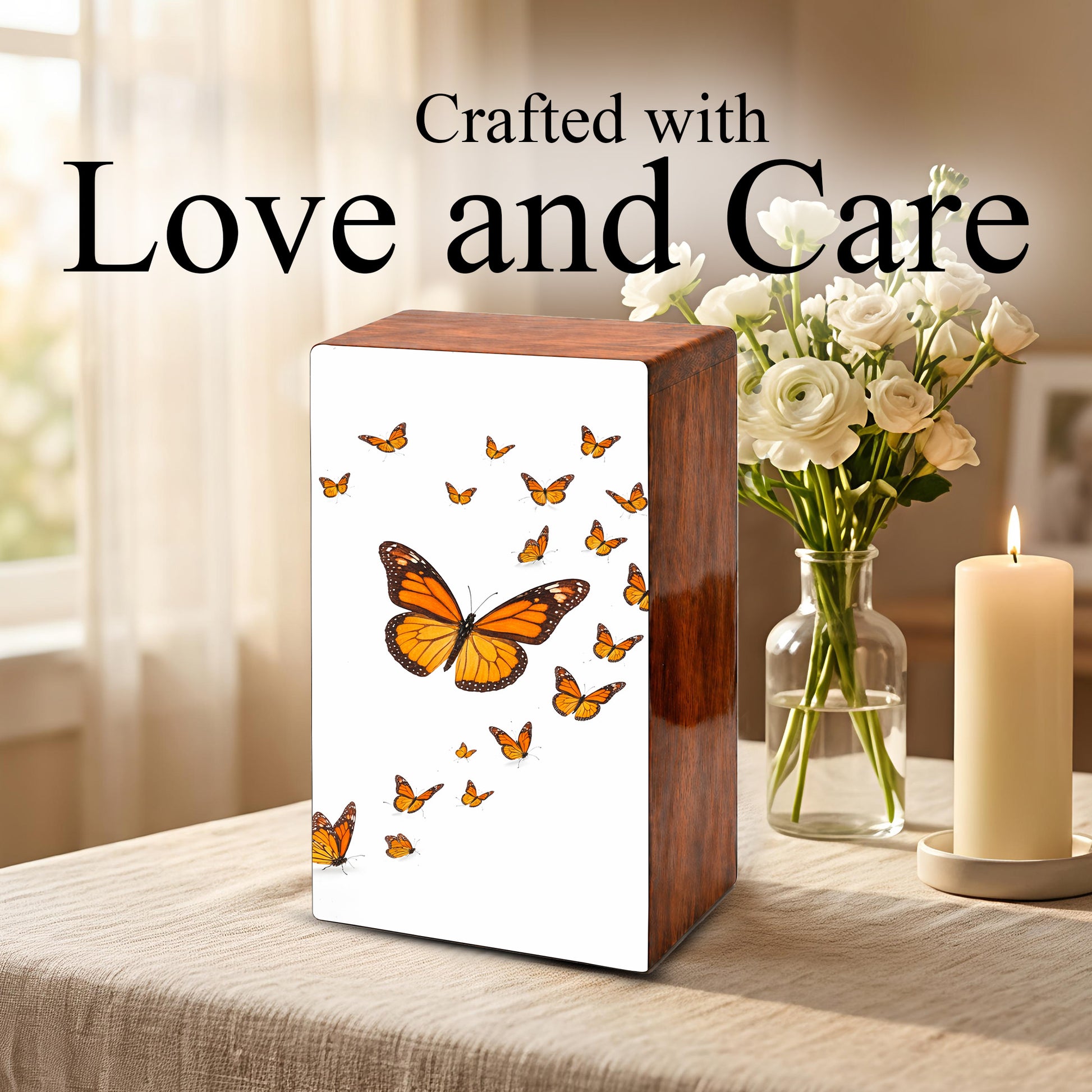 Monarch Butterfly Urn For Human Ashes - Personalized Wooden Keepsake with Butterflies