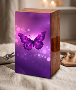 Purple Butterfly Urn For Female - Pink Butterfly Keepsake Urns Wooden Box