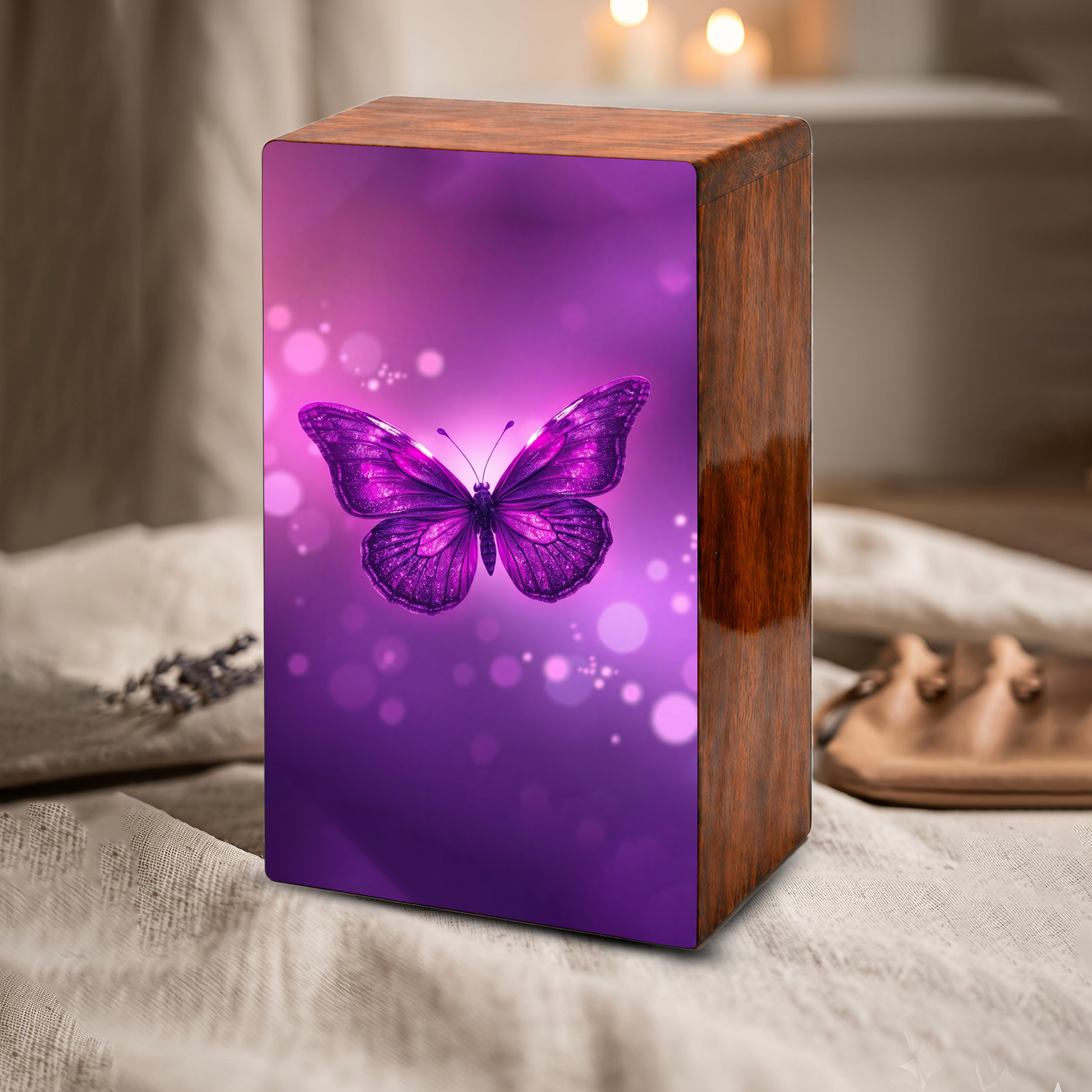 Purple Butterfly Urn For Female - Pink Butterfly Keepsake Urns Wooden Box