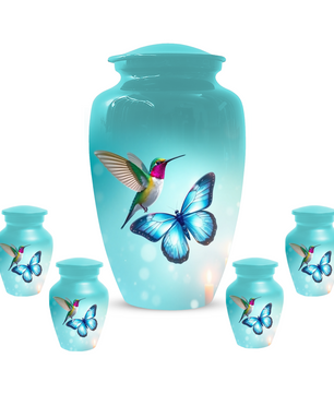 Hummingbird & Butterfly Urn for Human Ashes, Personalized Cremation Urn