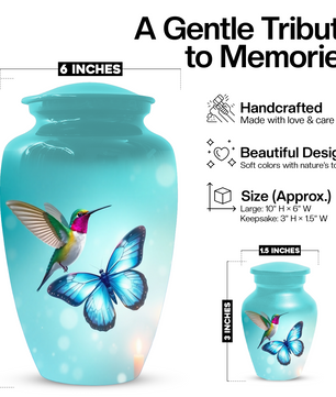 Hummingbird & Butterfly Urn for Human Ashes, Personalized Cremation Urn