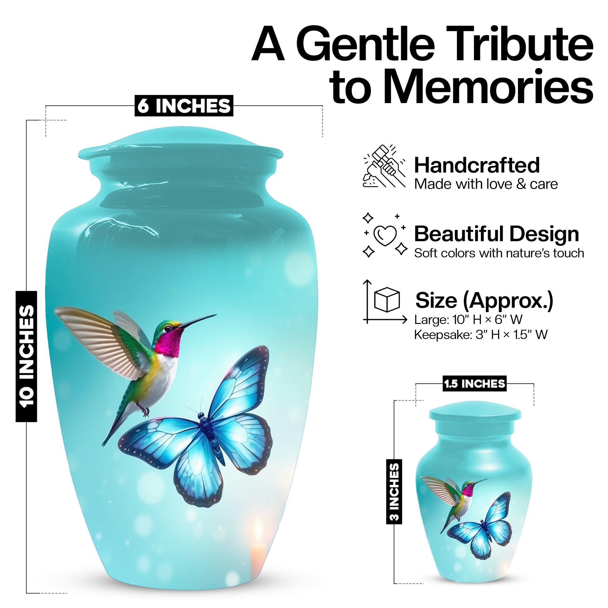 Hummingbird & Butterfly Urn for Human Ashes, Personalized Cremation Urn