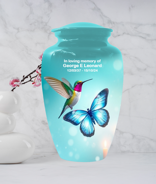 Hummingbird & Butterfly Urn for Human Ashes, Personalized Cremation Urn