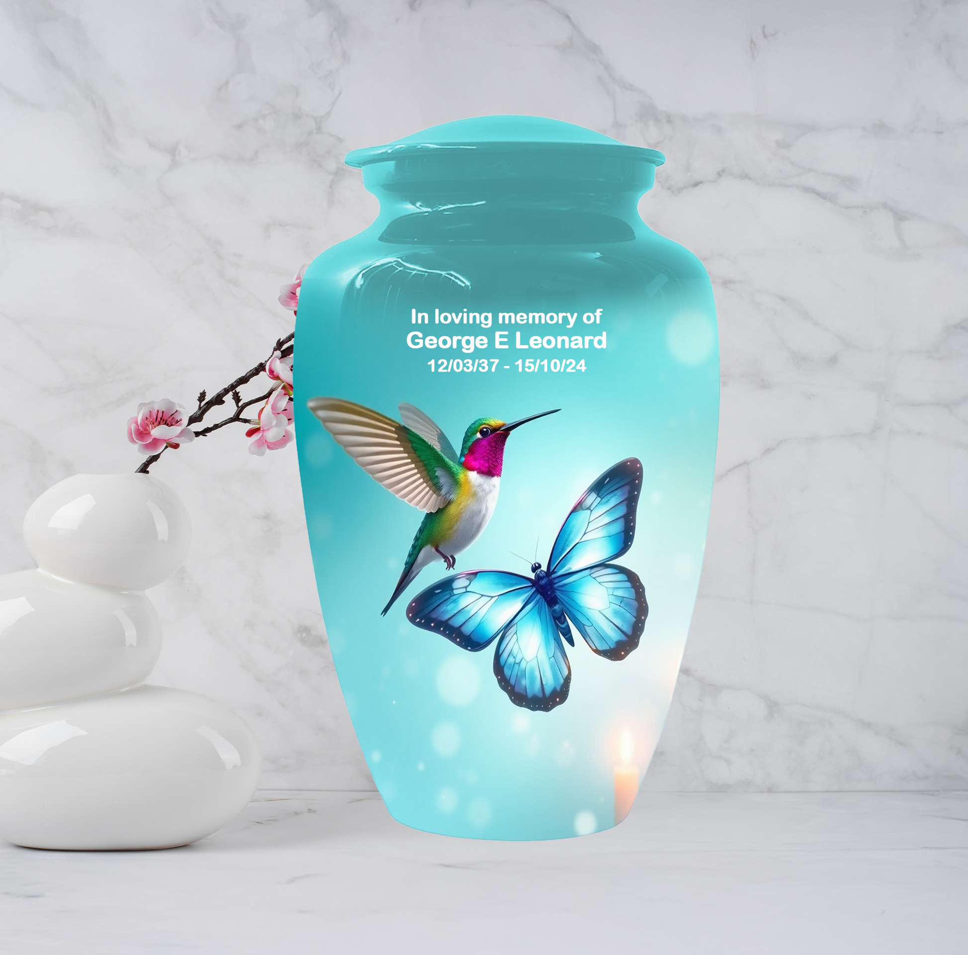 Hummingbird & Butterfly Urn for Human Ashes, Personalized Cremation Urn