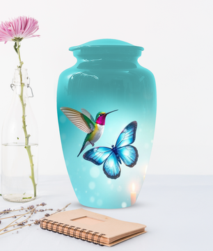 Hummingbird & Butterfly Urn for Human Ashes, Personalized Cremation Urn